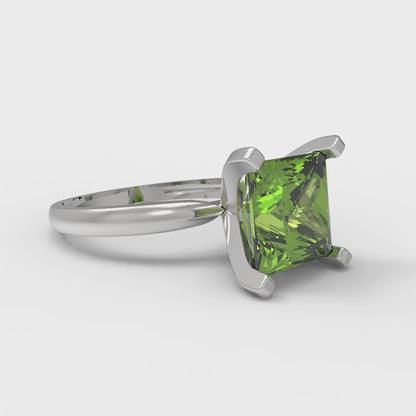 3 cttw Natural Peridot Solitaire  Engagement Ring - Solid White Gold (VVS1, Princess Cut,8.0mm)