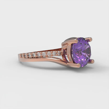 1.71 cttw Simulated Alexandrite Solitaire with Zirconia Simulated Diamond Accents Engagement Ring - Solid Rose Gold (VVS1, Round Cut,7.5mm)