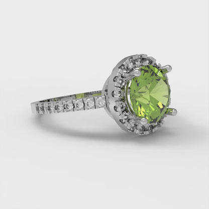 1.8 cttw Natural Peridot Hidden Halo Engagement Ring - Solid Gold (Round Cut,7.5mm)