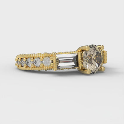 2.33 cttw Natural Morganite Three-Stone Engagement Ring - Solid Yellow Gold (VVS1, Round Cut,6.5mm)