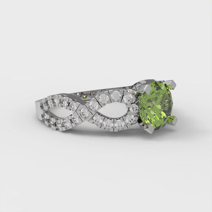 1.42 cttw Natural Peridot Solitaire with Zirconia Simulated Diamond Accents Engagement Ring - Solid White Gold (VVS1, Round Cut,6.5mm)