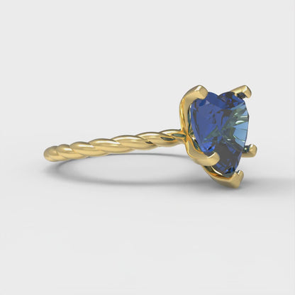 2 cttw Simulated Tanzanite Solitaire  Engagement Ring - Solid Yellow Gold (VVS1, Heart Cut,8.0mm)