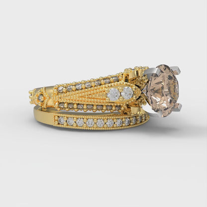 2.095 cttw Round Cut Yellow Moissanite Bridal Set - Solid Yellow/White Gold Engagement Ring & Wedding Band
