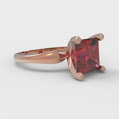 2.5 cttw Natural Garnet Solitaire  Engagement Ring - Solid Gold (Princess Cut,7.5mm)