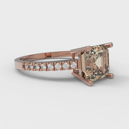 2.7 cttw Natural Morganite Solitaire with Zirconia Simulated Diamond Accents Engagement Ring - Solid Gold (Asscher Cut,6.5mm)