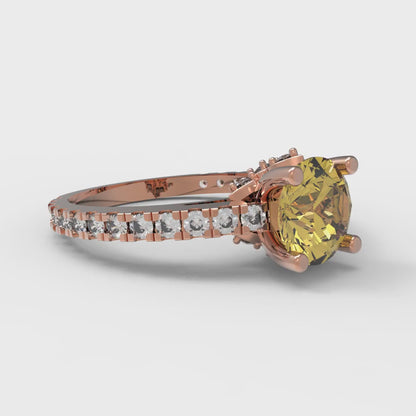 1.465 cttw Natural Citrine Solitaire with Zirconia Simulated Diamond Accents Engagement Ring - Solid Gold (Round Cut,6.5mm)