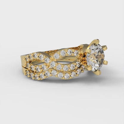 1.57 cttw Round Cut Zirconia Simulated Diamond Bridal Set - Solid Yellow Gold  Engagement Ring & Wedding Band