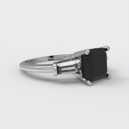 1.62 cttw Natural Onyx Three-Stone Engagement Ring - Solid Gold (Square Emerald Cut,6.5X6.5mm)