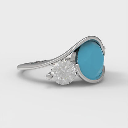 3.5 cttw Simulated Turquoise Three-Stone Engagement Ring - Solid White Gold (VVS1, Round Cut,8.0mm)