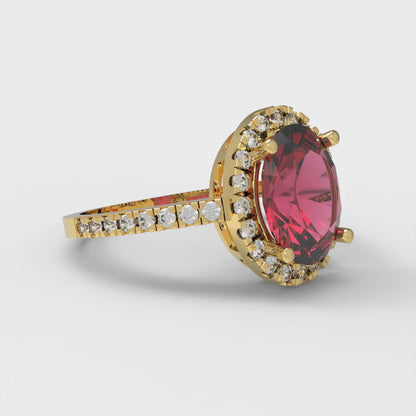 2.27 cttw Natural Garnet Solitaire with Zirconia Simulated Diamond Accents Engagement Ring - Solid Gold (Oval Cut,9X7mm)