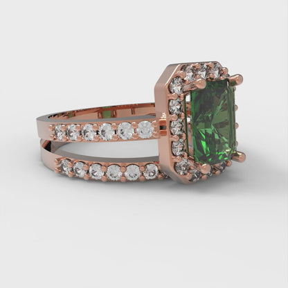 1.92 cttw Simulated Emerald Solitaire with Zirconia Simulated Diamond Accents Engagement Ring - Solid Gold (Emerald Cut,7.5X5.5mm)