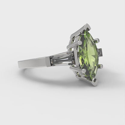 2 cttw Natural Peridot Three-Stone Engagement Ring - Solid Gold (Marquise Cut,11x5.5mm)