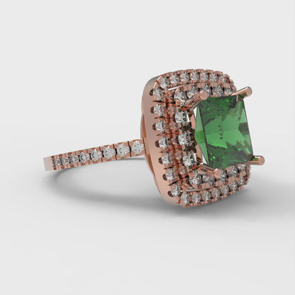 2.07 cttw Simulated Emerald Hidden Halo Engagement Ring - Solid Rose Gold (VVS1, Princess Cut,6.5mm)