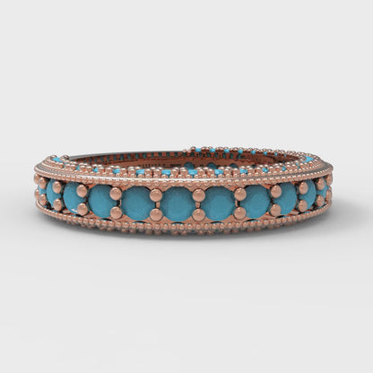 1.44 cttw Simulated Turquoise Round Cut Rose Gold Eternity Wedding Band