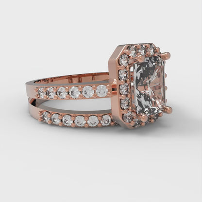 1.92 cttw Zirconia Simulated Diamond Solitaire with Zirconia Simulated Diamond Accents Engagement Ring - Solid Gold (VVS1, Emerald Cut,7.5X5.5mm)