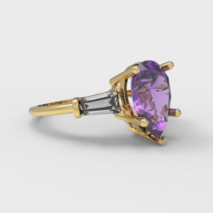 2.5 cttw Simulated Alexandrite Three-Stone Engagement Ring - Solid Gold (Pear Cut,10x7mm)