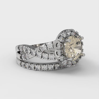 1.795 cttw Round Cut Natural Morganite Bridal Set - Solid White Gold Engagement Ring & Wedding Band