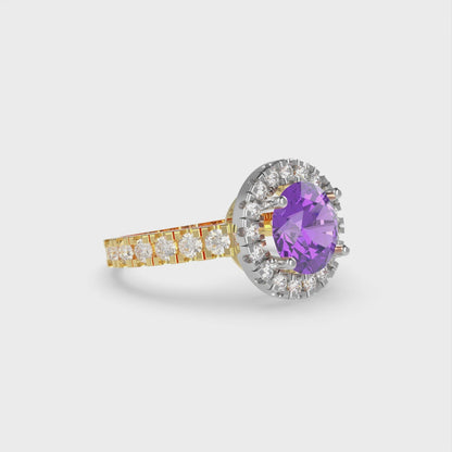 1.86 cttw Simulated Alexandrite Hidden Halo Engagement Ring - Solid White/Yellow Gold (VVS1, Round Cut,7.5mm)