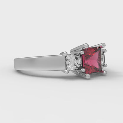 1.11 cttw Natural Garnet Three-Stone Engagement Ring - Solid White Gold (VVS1, Princess Cut,5.0mm)