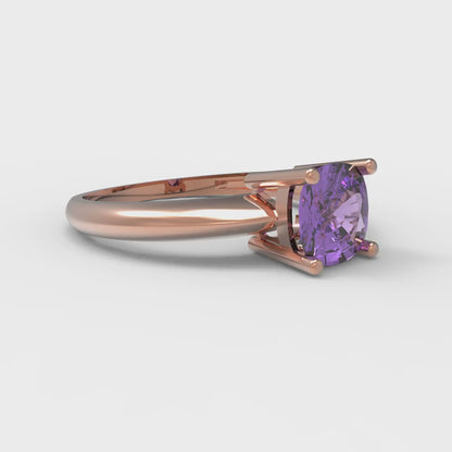 1 cttw Simulated Alexandrite Solitaire  Engagement Ring - Solid Rose Gold (VVS1, Cushion Cut,6mm)