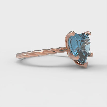 2 cttw Zirconia Simulated Blue Diamond Solitaire  Engagement Ring - Solid Rose Gold (VVS1, Heart Cut,8.0mm)