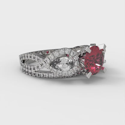 1.925 cttw Round Cut Natural Garnet Bridal Set - Solid White Gold Engagement Ring & Wedding Band
