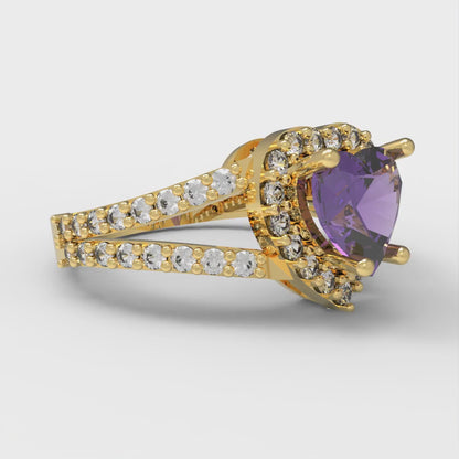 1.49 cttw Natural Amethyst Hidden Halo Engagement Ring - Solid Yellow Gold (VVS1, Heart Cut,6.5mm)
