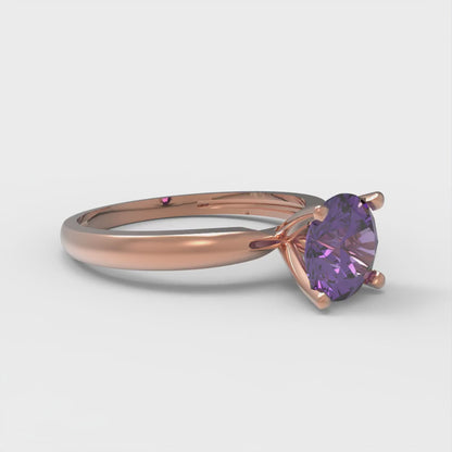 1 cttw Natural Amethyst Solitaire  Engagement Ring - Solid Gold (Round Cut,6.5mm)