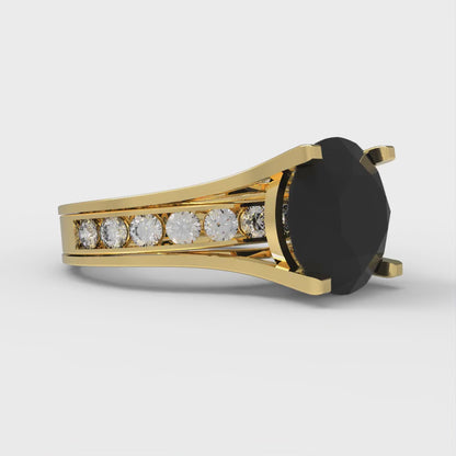 3.39 cttw Round Cut Natural Onyx Bridal Set - Solid Yellow Gold Engagement Ring & Wedding Band