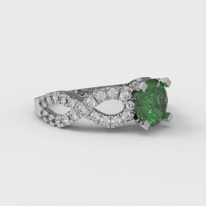 1.42 cttw Simulated Emerald Solitaire with Zirconia Simulated Diamond Accents Engagement Ring - Solid White Gold (VVS1, Round Cut,6.5mm)