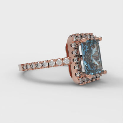 1.86 cttw Natural Sky Blue Topaz Hidden Halo Engagement Ring - Solid Gold (Emerald Cut,7.5x5.5mm)