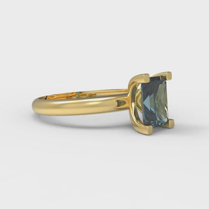 1 cttw Natural London Blue Topaz Solitaire  Engagement Ring - Solid Gold (Emerald Cut,7X5mm)