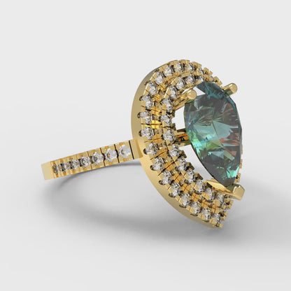 2.48 cttw Blue Moissanite Hidden Halo Engagement Ring - Solid Yellow Gold (VVS1, Pear Cut,10X7mm )