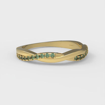 0.16 cttw Simulated Emerald Round Cut Yellow Gold Eternity Wedding Band