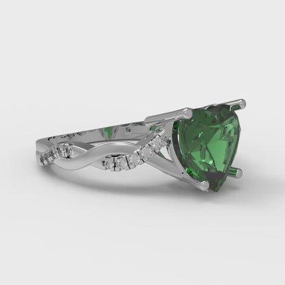 2.1 cttw Simulated Emerald Solitaire with Zirconia Simulated Diamond Accents Engagement Ring - Solid Gold (Heart Cut,8mm)