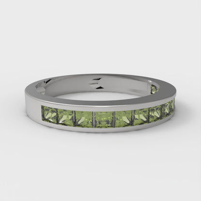 0.78 cttw Natural Peridot Princess Cut White Gold Eternity Wedding Band