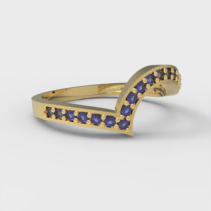 0.165 cttw Simulated Blue Sapphire Round Cut Yellow Gold Eternity Wedding Band