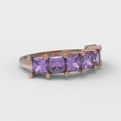 1.75 cttw Simulated Alexandrite Princess Cut Rose Gold Eternity Wedding Band