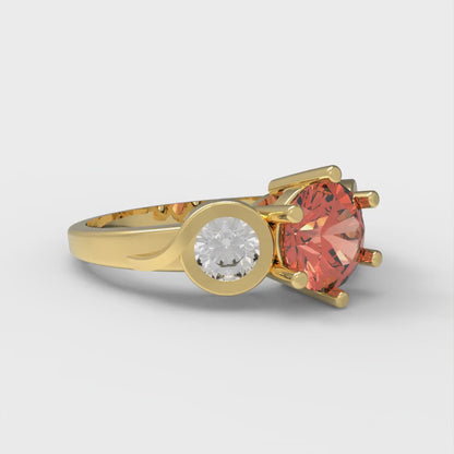 1.72 cttw Zirconia Simulated Red Diamond Three-Stone Engagement Ring - Solid Gold (VVS1, Round Cut,6.5mm)