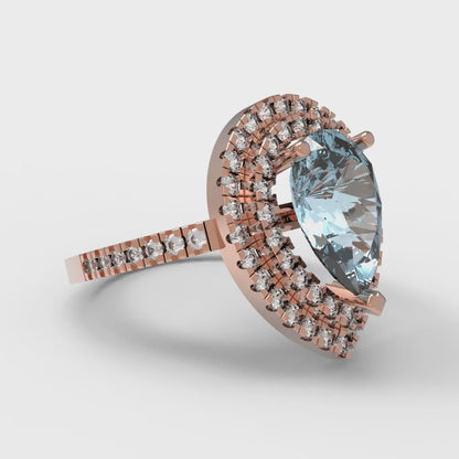 2.48 cttw Natural Aquamarine Hidden Halo Engagement Ring - Solid Rose Gold (VVS1, Pear Cut,10X7mm )