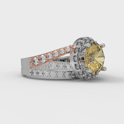 2.32 cttw Round Cut Simulated Yellow Diamond Bridal Set - Solid White/Rose Gold Engagement Ring & Wedding Band