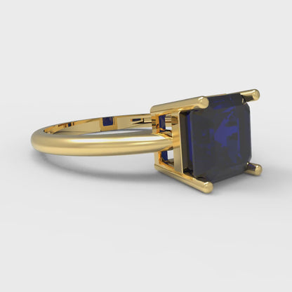 2 cttw Simulated Blue Sapphire Solitaire  Engagement Ring - Solid Gold (Asscher Cut,7.0mm)