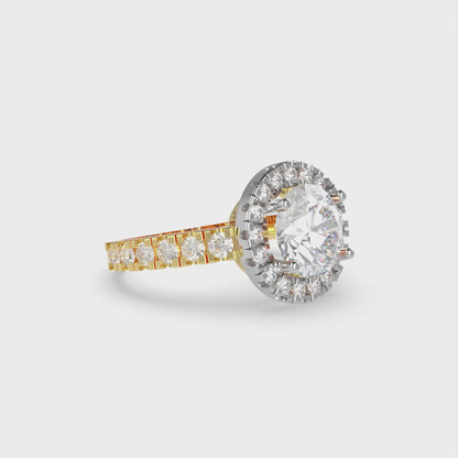 1.86 cttw White Sapphire Hidden Halo Engagement Ring - Solid White/Yellow Gold (VVS1, Round Cut,7.5mm)