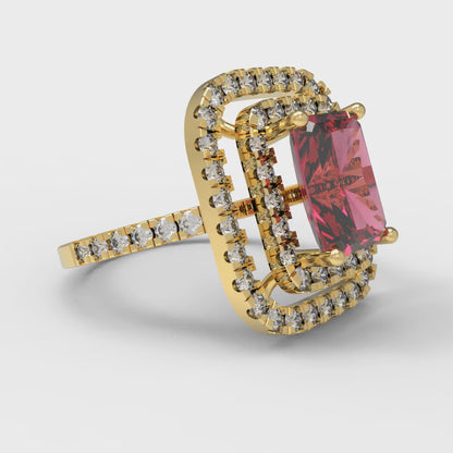 2.62 cttw Simulated Ruby Hidden Halo Engagement Ring - Solid Yellow Gold (VVS1, Emerald Cut,8X6.0mm)