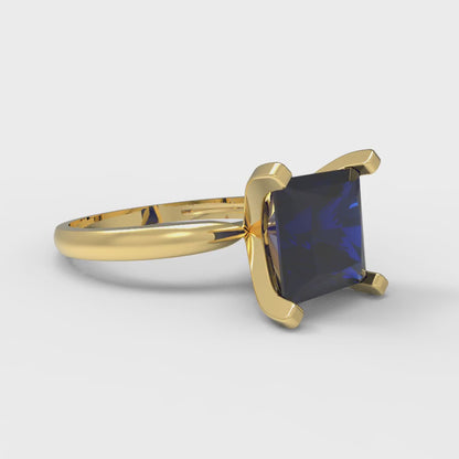 3 cttw Simulated Blue Sapphire Solitaire  Engagement Ring - Solid Gold (Princess Cut,8.0mm)