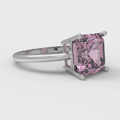 2.5 cttw Zirconia Simulated Pink Diamond Solitaire  Engagement Ring - Solid White Gold (VVS1, Asscher Cut,8.0mm)