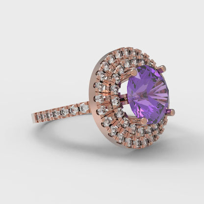 2.6 cttw Simulated Alexandrite Hidden Halo Engagement Ring - Solid Gold (Round Cut,8.0mm)