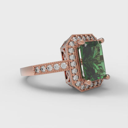 2.78 cttw Simulated Emerald Hidden Halo Engagement Ring - Solid Gold (Emerald Cut,8.5x6.5mm)