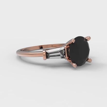 2 cttw Natural Onyx Three-Stone Engagement Ring - Solid Gold (Round Cut,7.5mm)