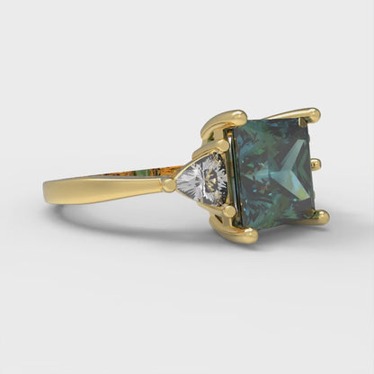 2.32 cttw Blue Moissanite Three-Stone Engagement Ring - Solid Gold (Princess Cut,7.0mm)